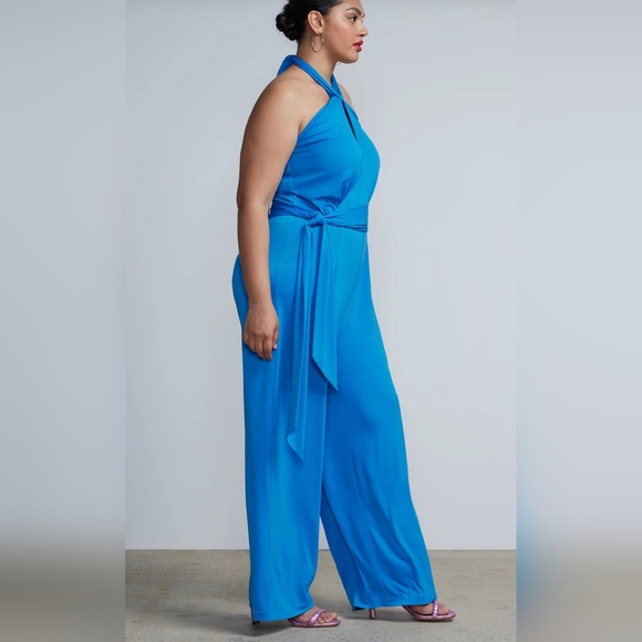 NWT 3X NY&C Plus Halter Neck Jumpsuit~HAWAIIAN OCEAN - Picture 2 of 5